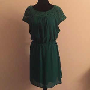 Green dress with lace detail and elastic waist